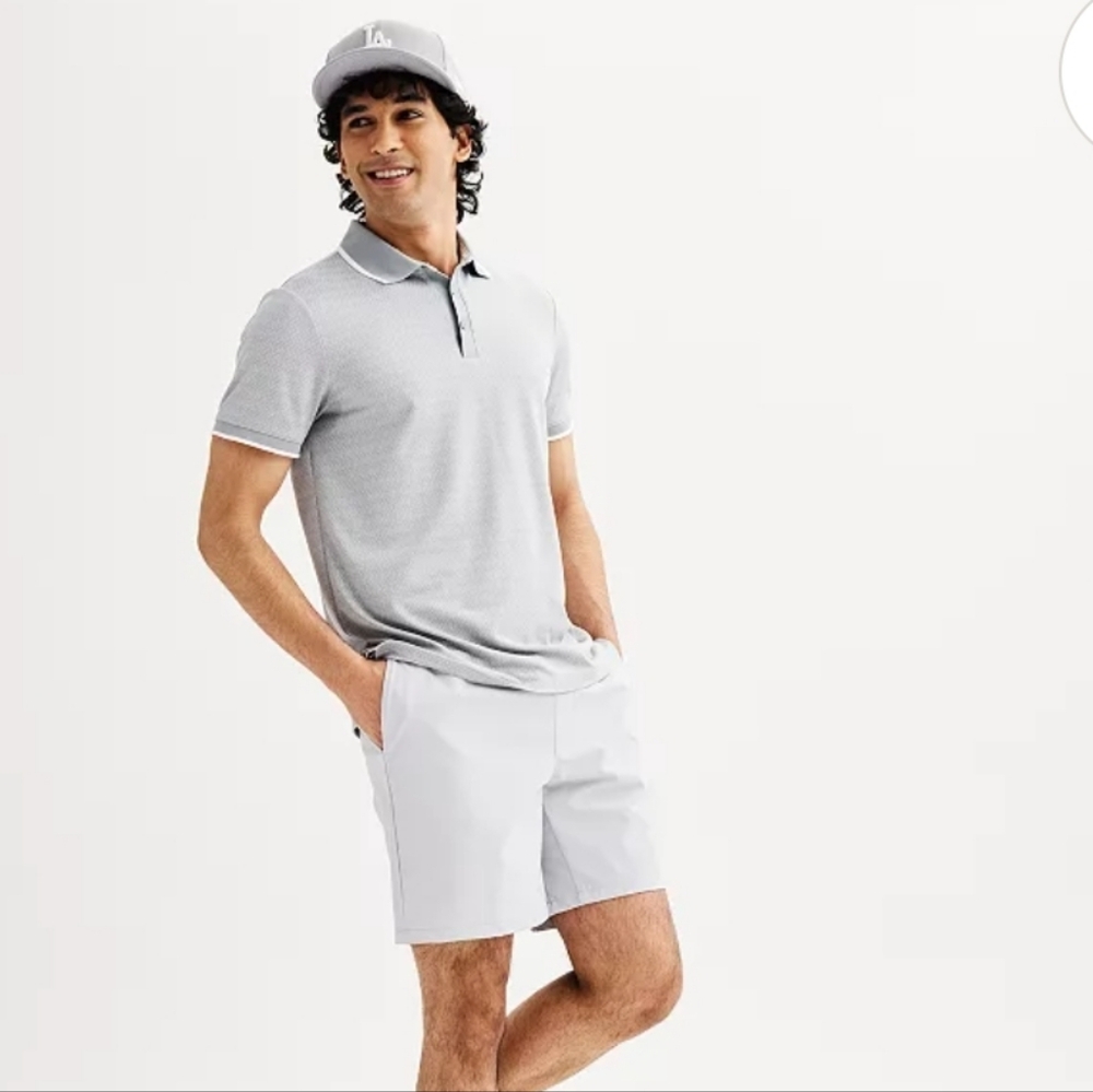 Men's FLX Tipped Commuter Polo Grey White Size X Large‎